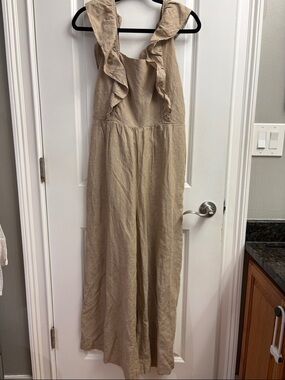 Madewell Beige Ruffle-Strap Wide-Leg Jumpsuit